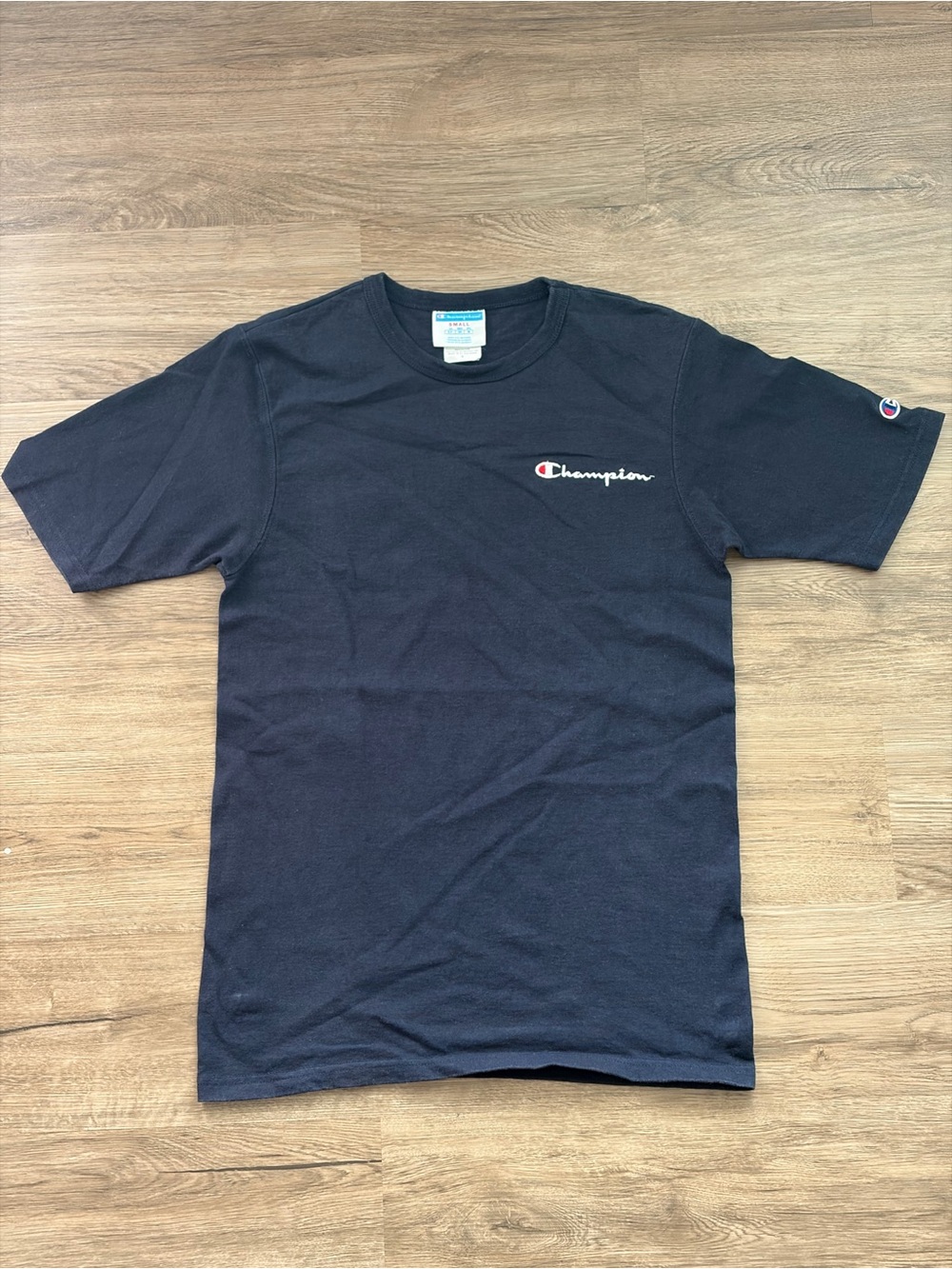 Champion Navy Blue Classic Script Tee 100% Cotton Men’s Size S